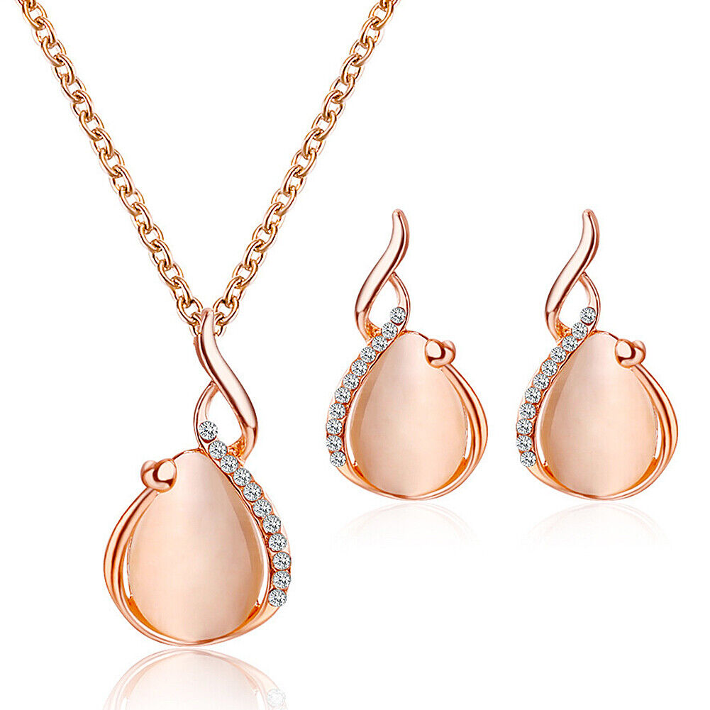US 2 Pcs Pearl Rhinestone Crystal Peacock Themed Necklace + Earrings Jewelry Set