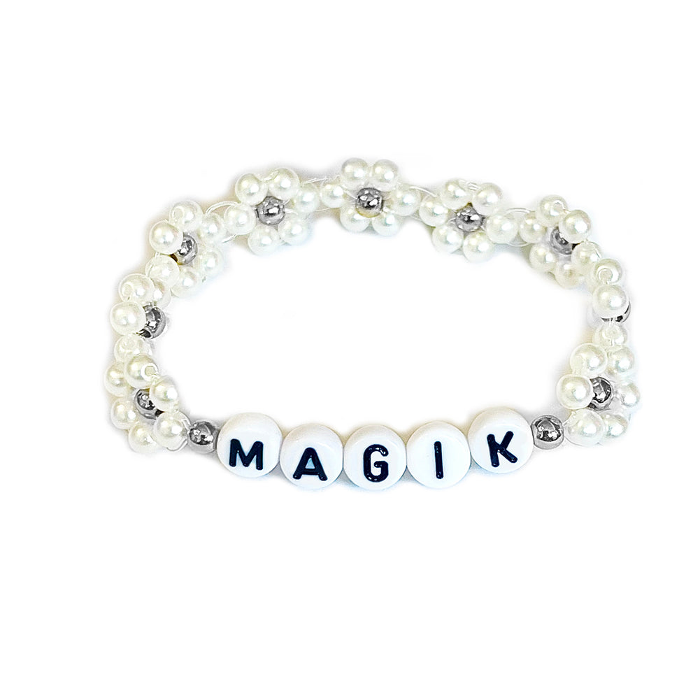 Magik Custom Name Seed Bead Beaded Bracelet Personalized Daisy Imitation Pearl Mama Bracelet Women Girls