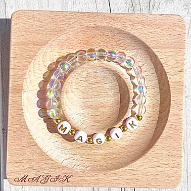 Magik Custom Name Glass Bead Beaded Soap Bubbles Mermaid Holographic Aura Personalized Mama Bracelet