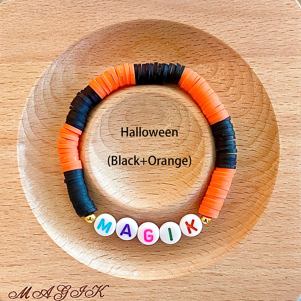 Magik Custom Name Heishi Bead Bracelet Personalized Mama Bracelet Heishi Disc Stack Beaded Bracelet for Women Men Boys Girls…