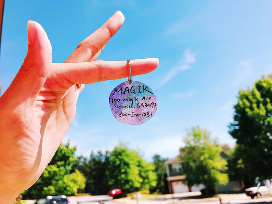 Thanksgiving Sale！Magik Hand-drawn Glitter Galaxy Pet ID Tag - Dog Tag or Cat Tag , Name Tag, Key Chain, Dog Collar Tag