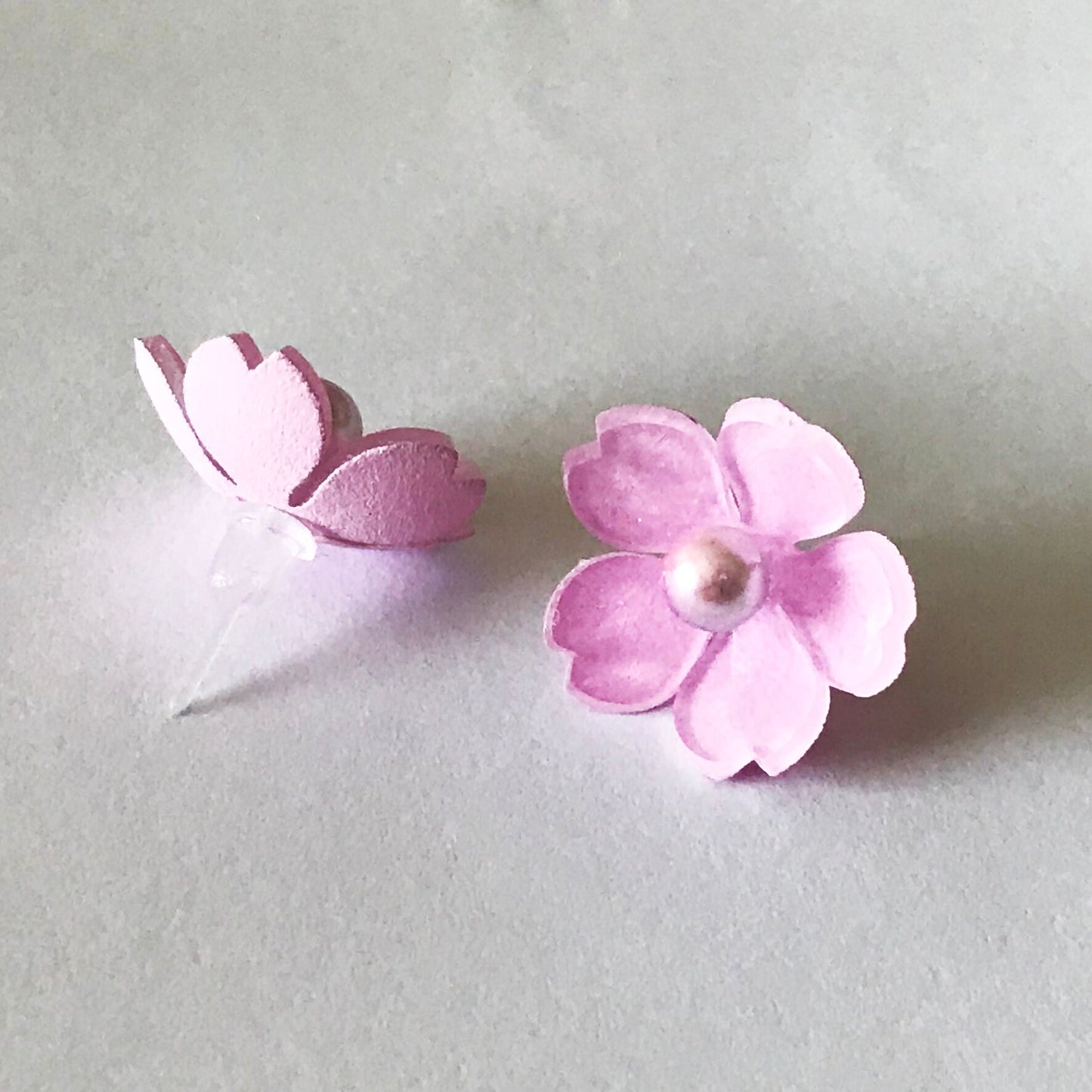 On Sale! Magik "Sakura Cherry Blossom" 3D Shrinky Dinks with Mermaid Bead Stud Earring