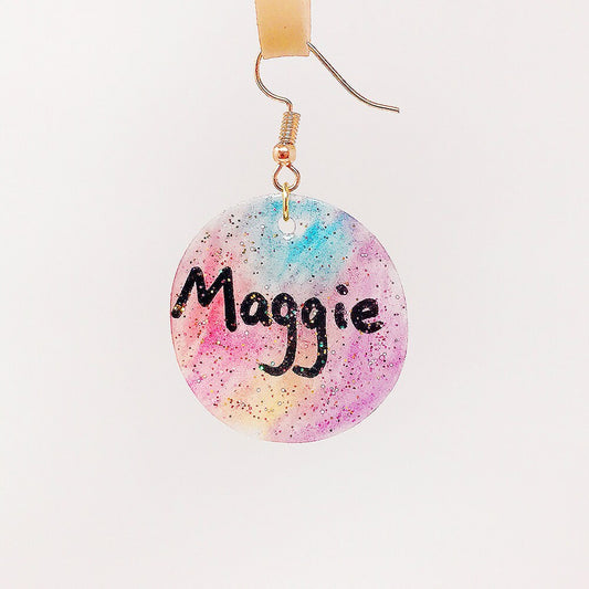 Thanksgiving Sale! Made in the USA!  1 Pair Magik Galaxy Custom Glitter Tag Earring