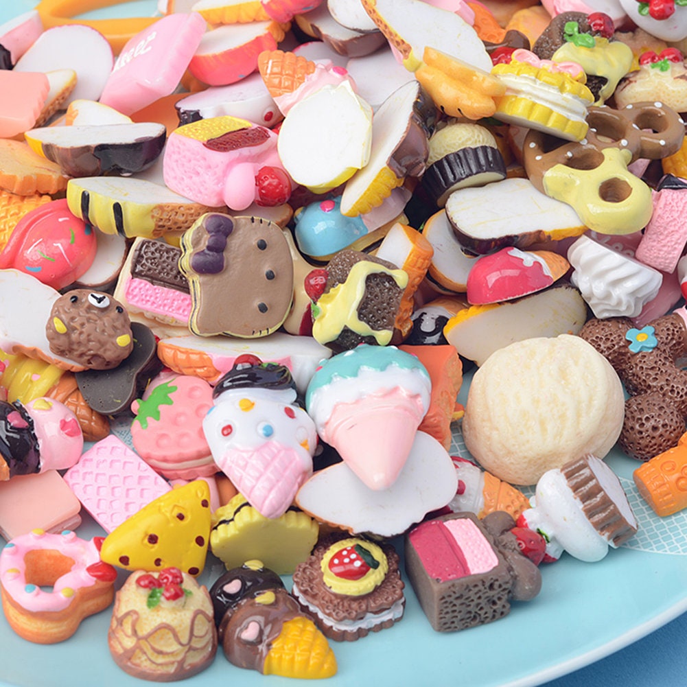 US 100 Pc Slime Bread Candy Unicorn Resin Flat Back Scrapbooking Charms DIY, Assorted Styles