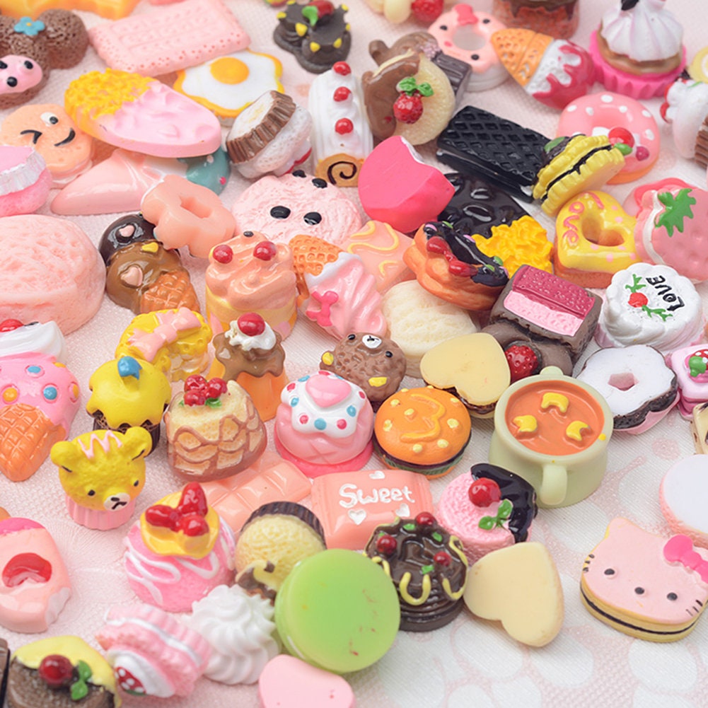 US 100 Pc Slime Bread Candy Unicorn Resin Flat Back Scrapbooking Charms DIY, Assorted Styles