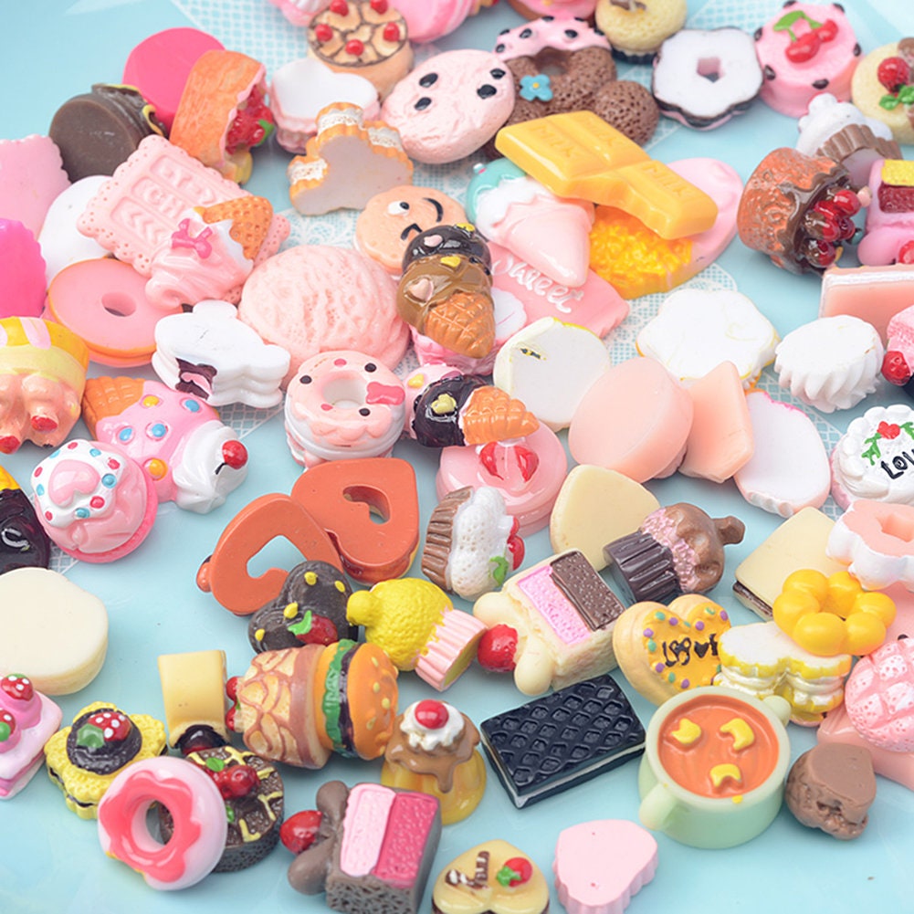 US 100 Pc Slime Bread Candy Unicorn Resin Flat Back Scrapbooking Charms DIY, Assorted Styles