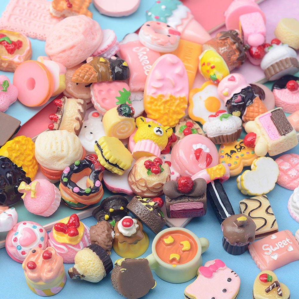 US 100 Pc Slime Bread Candy Unicorn Resin Flat Back Scrapbooking Charms DIY, Assorted Styles