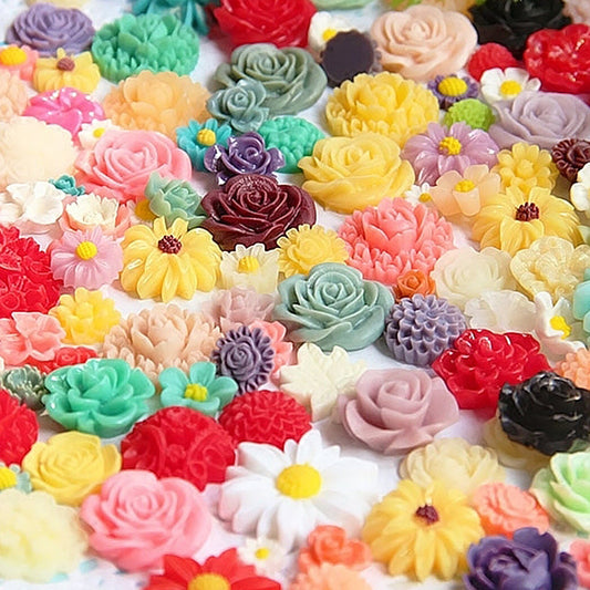 US 50-100 Pc Slime Flower Resin Flat Back Jewelry Crafts Scrapbooking Charms DIY, Flowers