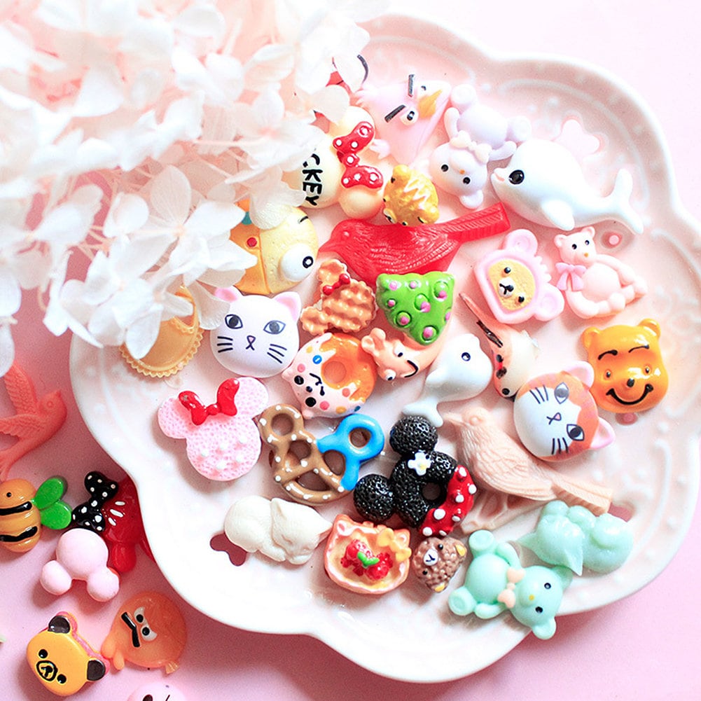 US 100 Pc Animal Cartoons Characters Slime Resin Flat Back Scrapbooking Charms DIY, Assorted Animal Cartoons