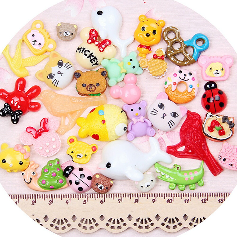 US 100 Pc Animal Cartoons Characters Slime Resin Flat Back Scrapbooking Charms DIY, Assorted Animal Cartoons