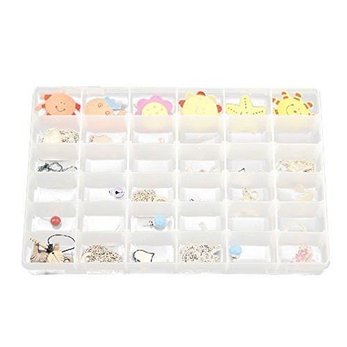 US 36 Grid Box Storage Organizer Case Display Makeup DIY Crafts Drug Collection with Adjustable Divider Big, White