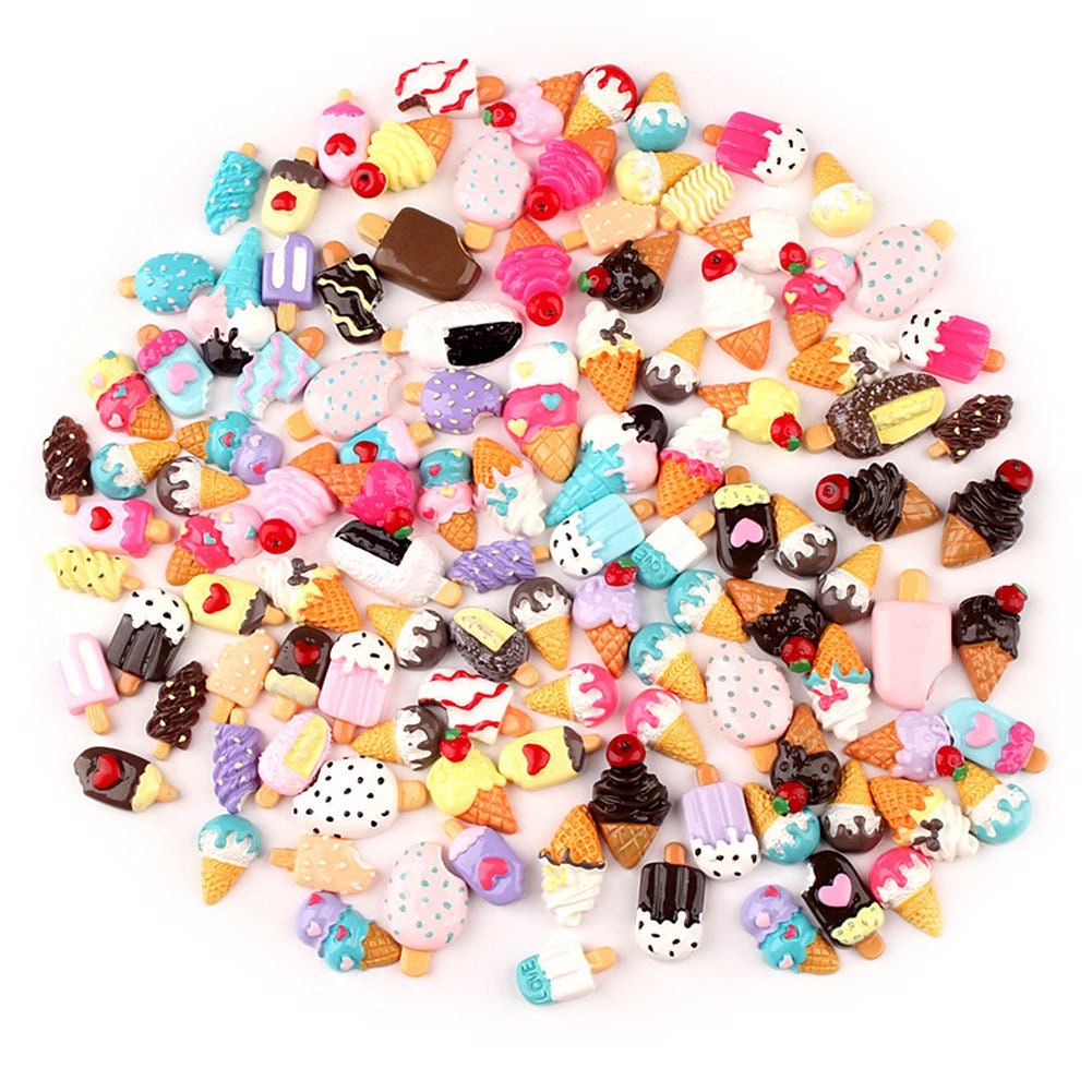 US 50-100 Pc Slime  Icecream&Pops Resin Flat Back Jewelry Crafts Scrap-booking Charms DIY, Ice-cream and Pops