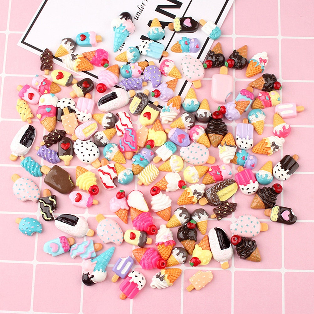 US 50-100 Pc Slime  Icecream&Pops Resin Flat Back Jewelry Crafts Scrap-booking Charms DIY, Ice-cream and Pops