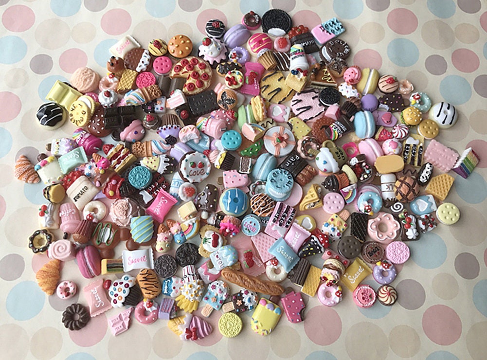 US 100 Pc Slime Bread Candy Unicorn Resin Flat Back Scrapbooking Charms DIY, Assorted Styles