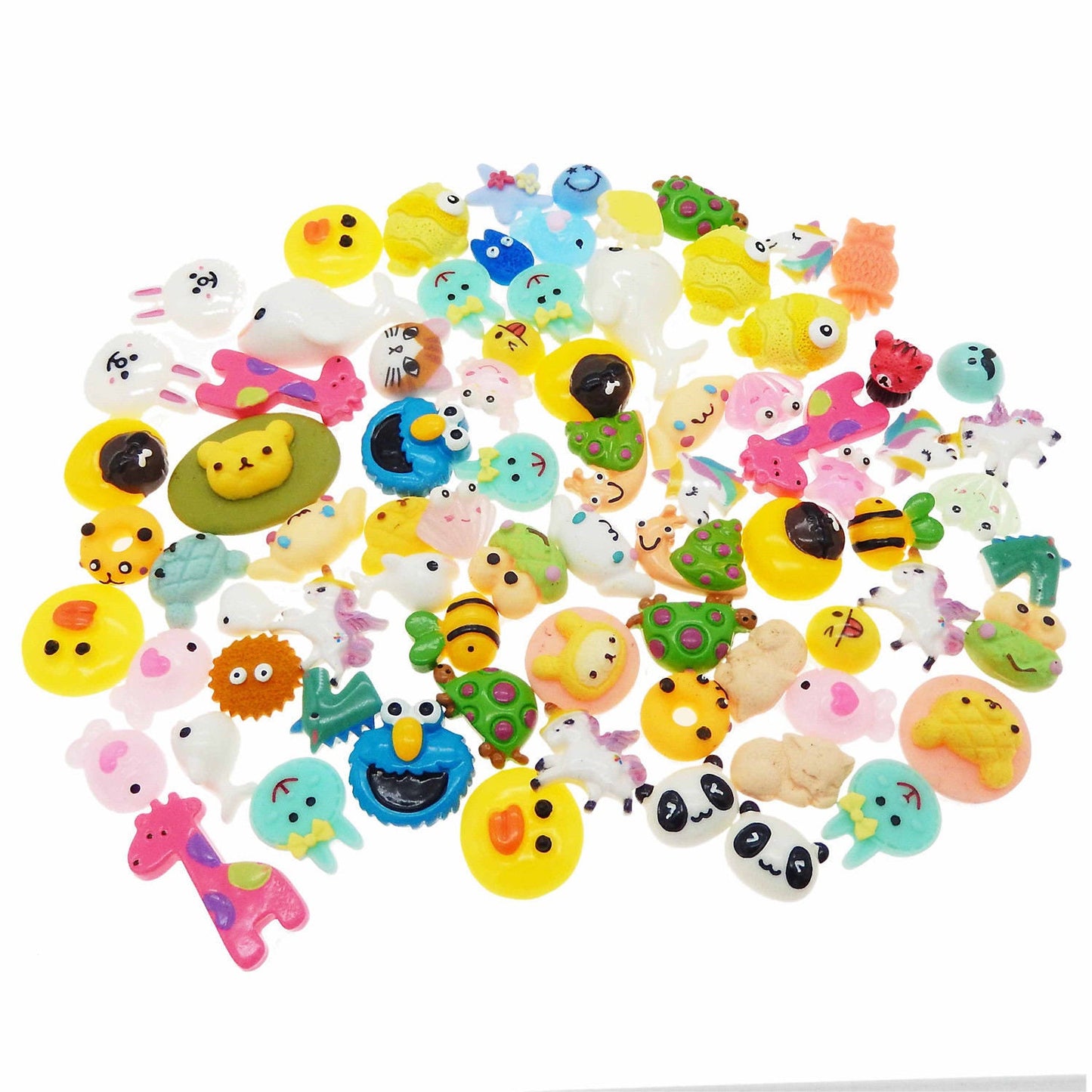 US 100 Pc Animal Cartoons Characters Slime Resin Flat Back Scrapbooking Charms DIY, Assorted Animal Cartoons