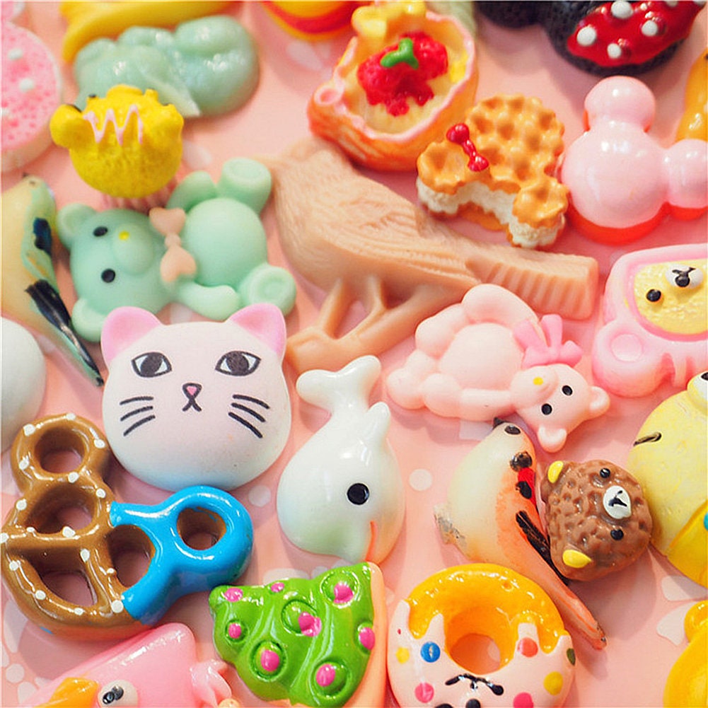 US 100 Pc Animal Cartoons Characters Slime Resin Flat Back Scrapbooking Charms DIY, Assorted Animal Cartoons