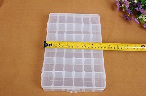 US 36 Grid Box Storage Organizer Case Display Makeup DIY Crafts Drug Collection with Adjustable Divider Big, White