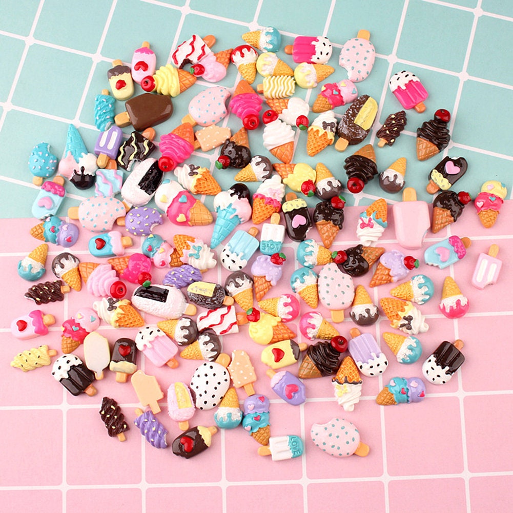 US 50-100 Pc Slime  Icecream&Pops Resin Flat Back Jewelry Crafts Scrap-booking Charms DIY, Ice-cream and Pops