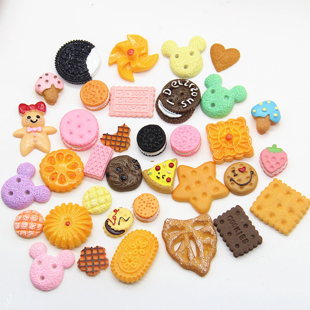 US 50-100 Pc Slime Biscuit Resin Flat Back Jewelry Crafts Scrap-booking Charms DIY, Biscuit