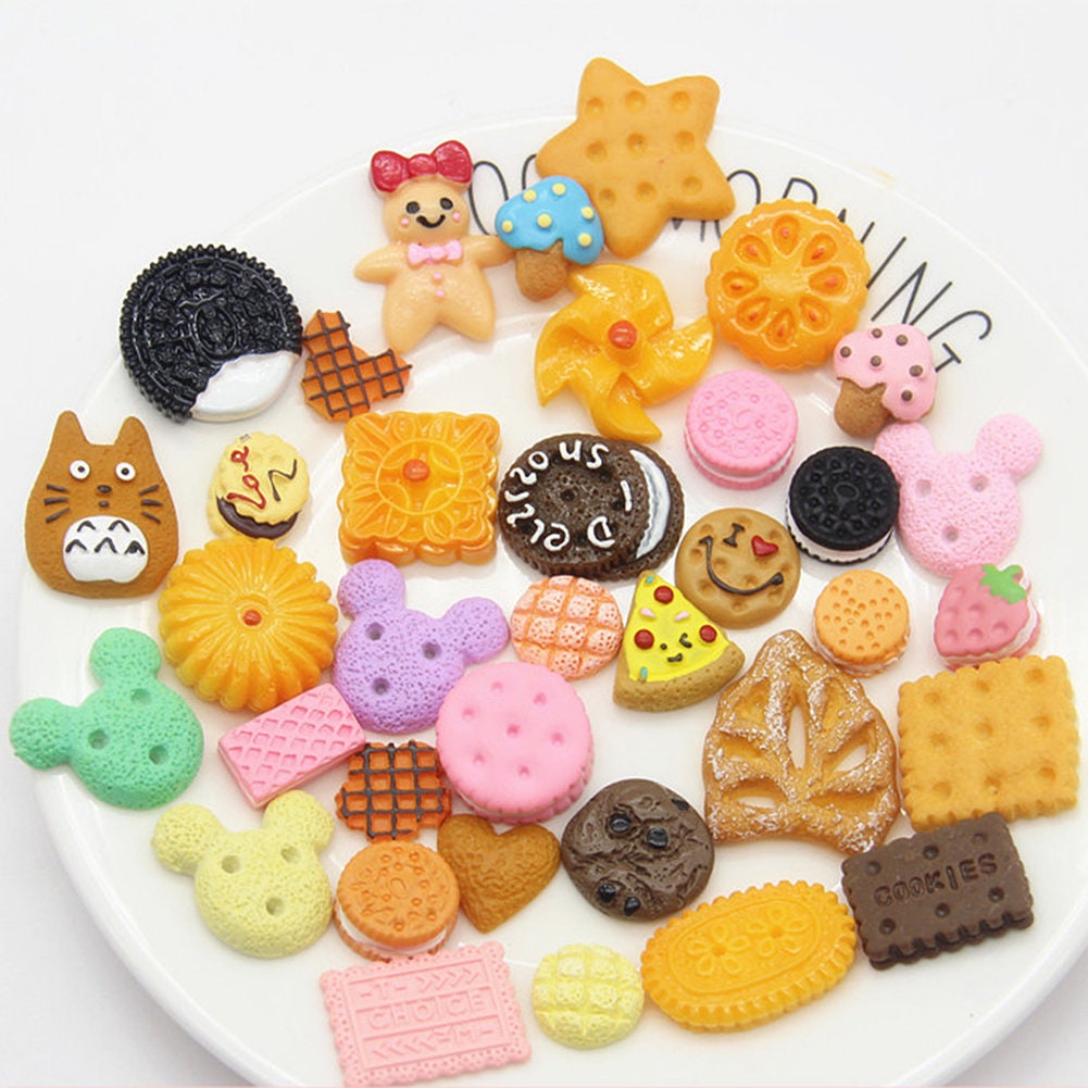 US 50-100 Pc Slime Biscuit Resin Flat Back Jewelry Crafts Scrap-booking Charms DIY, Biscuit