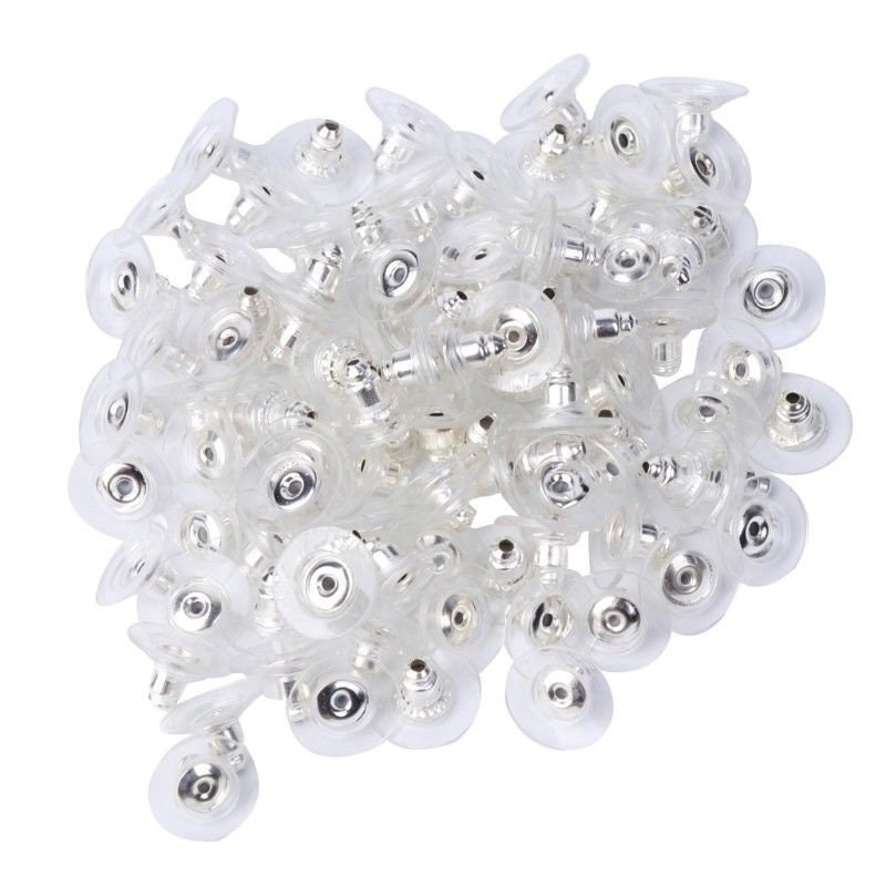 100-400 pcs 11mm Clear Silicone Pierced Earring Cushions Back Pads Disc Stoppers