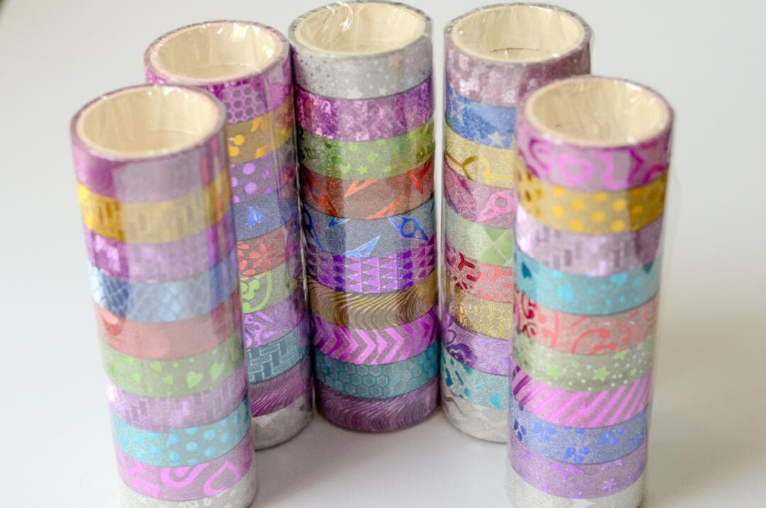 10 PCS Masking Tape Sticker DIY Self Adhesive Glitter Washi Craft Decor 15mmx3m