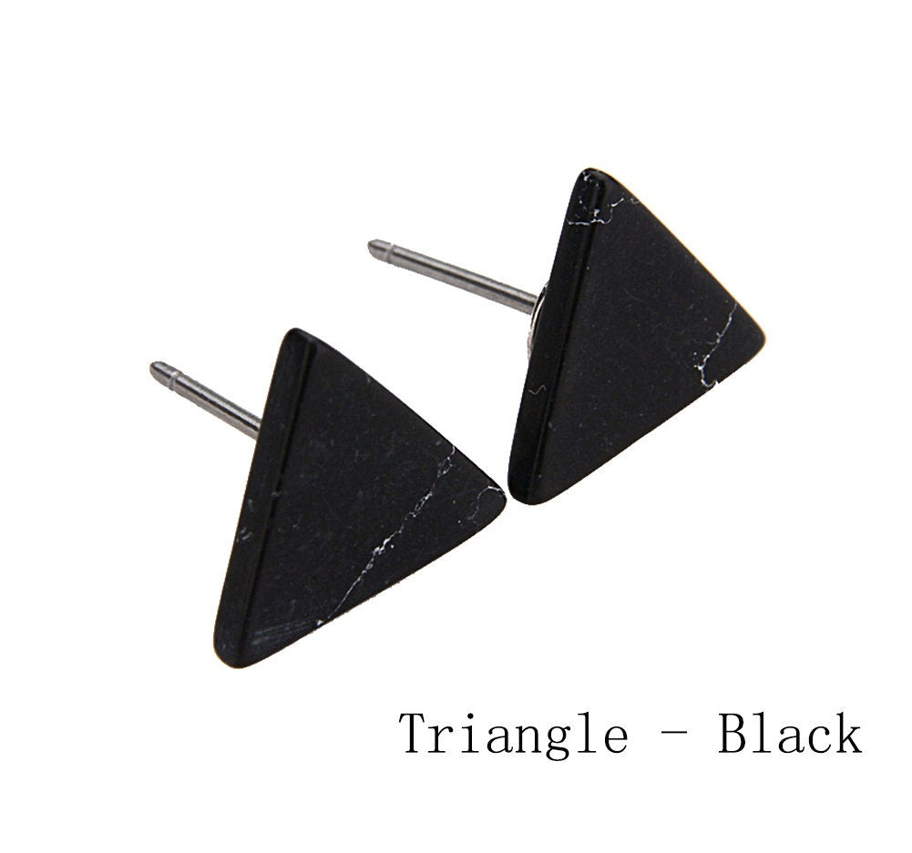 Magik Faux White Black Punk Simple Marble Stone Geometric Shaped Stud Earrings