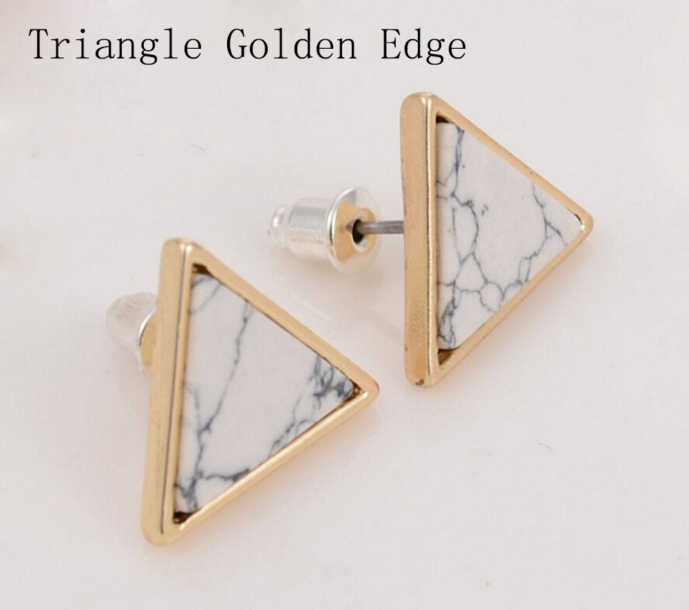 Magik Faux White Black Punk Simple Marble Stone Geometric Shaped Stud Earrings