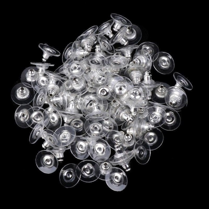 100-400 pcs 11mm Clear Silicone Pierced Earring Cushions Back Pads Disc Stoppers