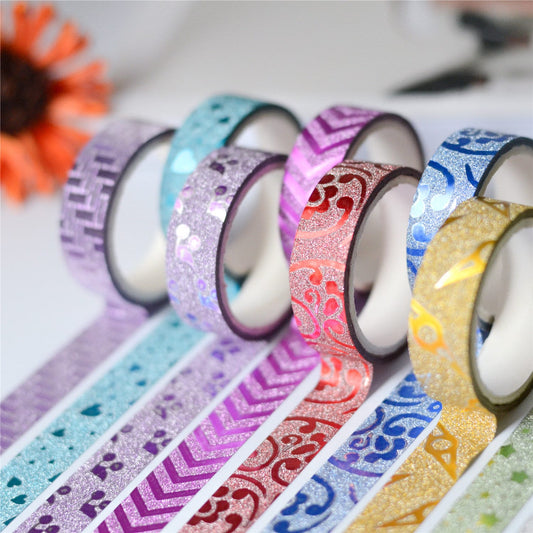 10 PCS Masking Tape Sticker DIY Self Adhesive Glitter Washi Craft Decor 15mmx3m