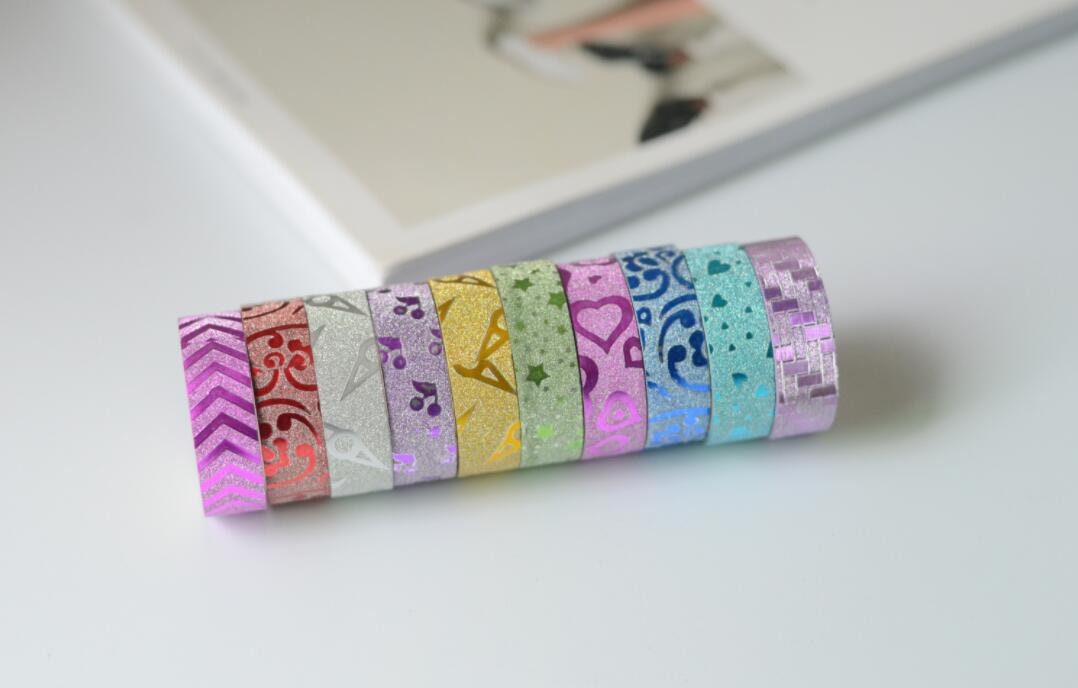 10 PCS Masking Tape Sticker DIY Self Adhesive Glitter Washi Craft Decor 15mmx3m