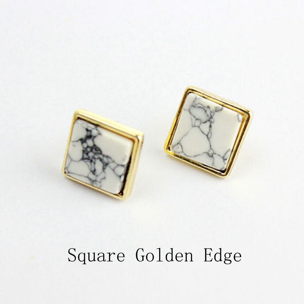 Magik Faux White Black Punk Simple Marble Stone Geometric Shaped Stud Earrings