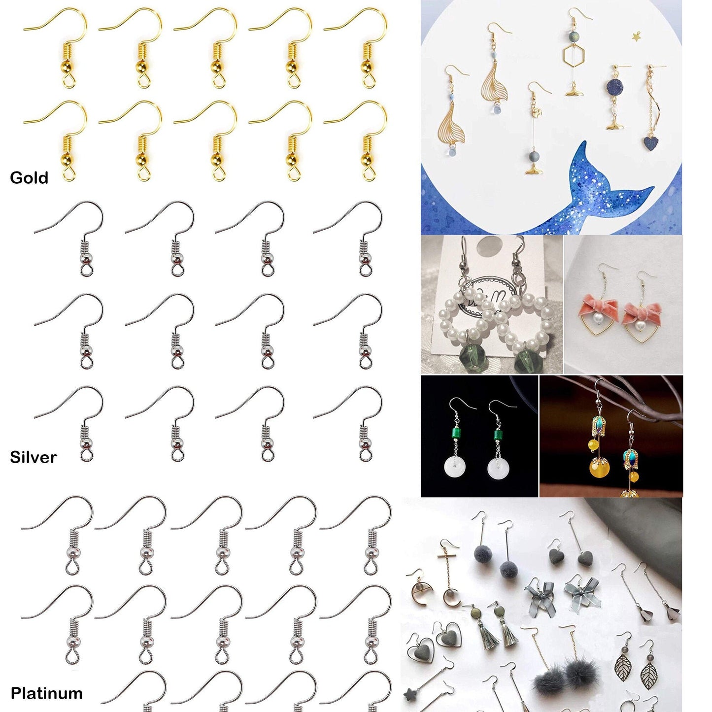 US 100-200 DIY JEWELRY Making Findings Earring Hook Coil Ear Wire French Hook