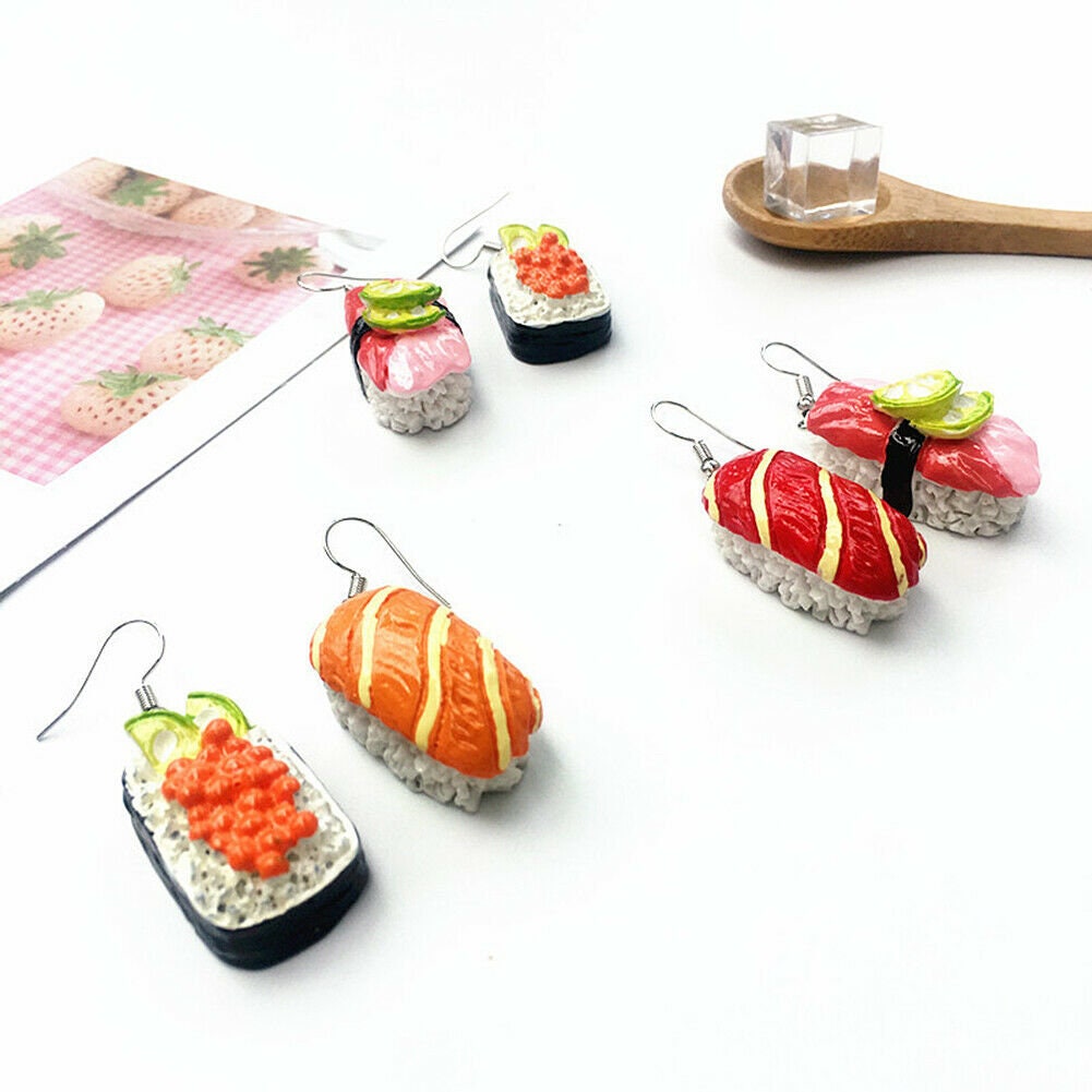 US Kawaii Sushi Sashimi Nigiri Food Salmon Fish Roes Earrings Miniature Gifts