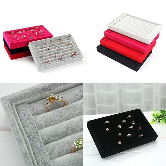 US 1-2 Pc Velvet Jewelry Ring Display Organizer Tray Holder Earring Storage Case