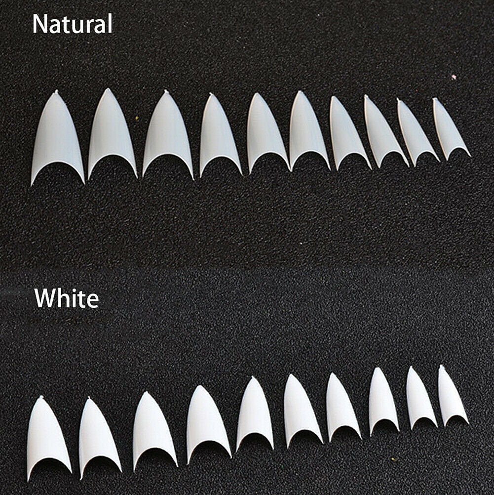 US 500-1000Pcs Stiletto French False Fake Acrylic Nail Tips Coffin Nails Long