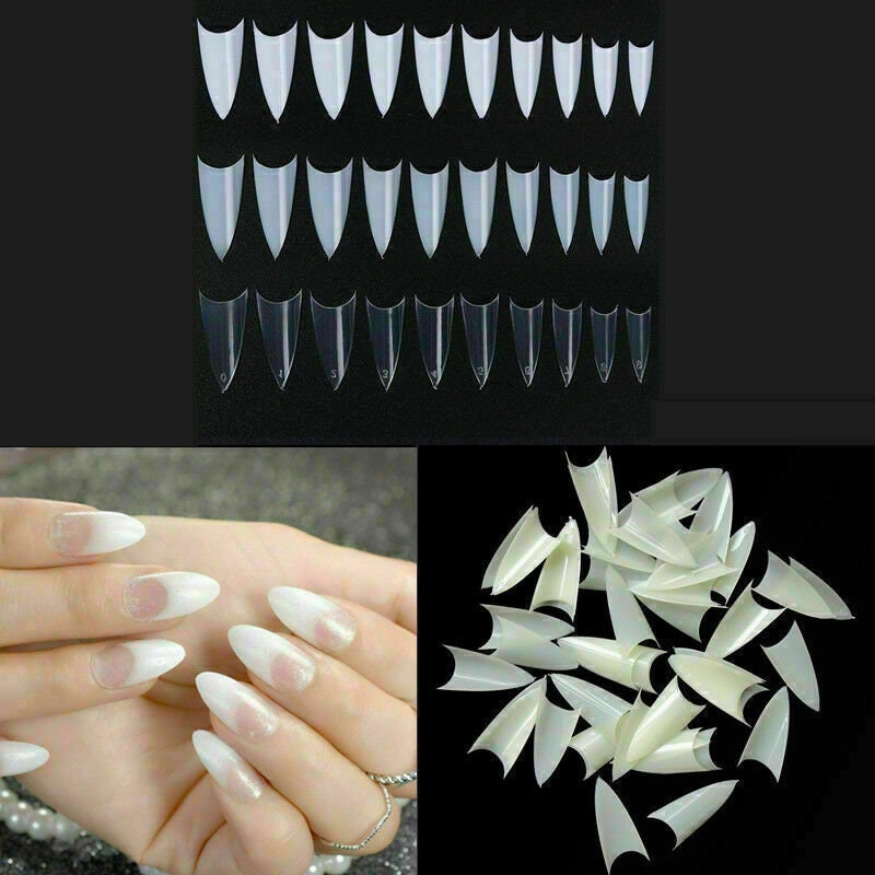 US 500-1000Pcs Stiletto French False Fake Acrylic Nail Tips Coffin Nails Long