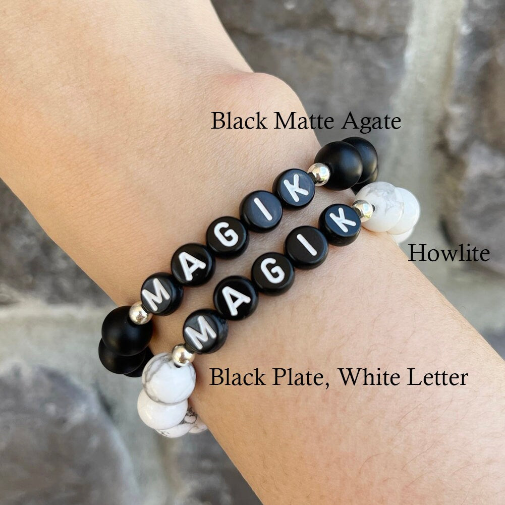 Magik Personalized Custom Name Bracelet Initials Letter Bead Beaded Stretch Mama Bracelets Alphabet Energy Stone Agate Howlite