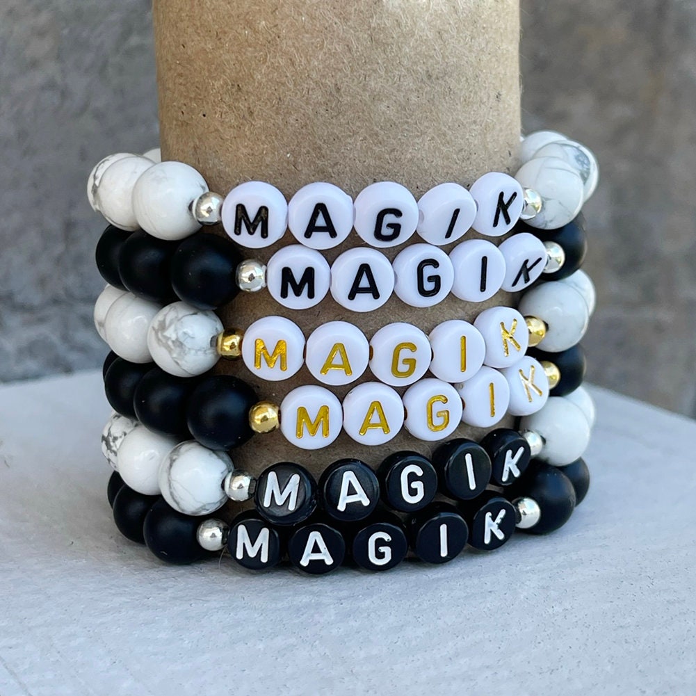 Magik Personalized Custom Name Bracelet Initials Letter Bead Beaded Stretch Mama Bracelets Alphabet Energy Stone Agate Howlite