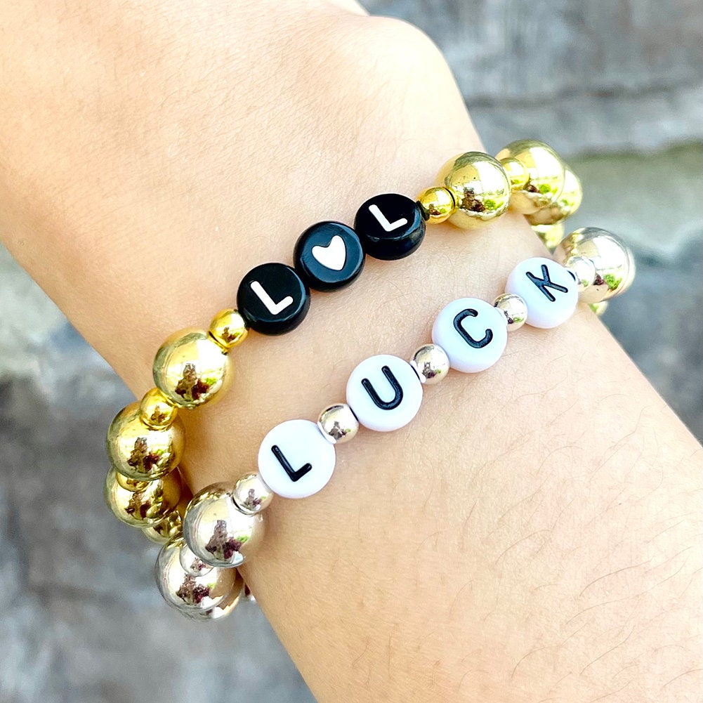 US Custom Name Bracelet Gold/Silver Beaded Stackable Mama Bracelet for All Ages