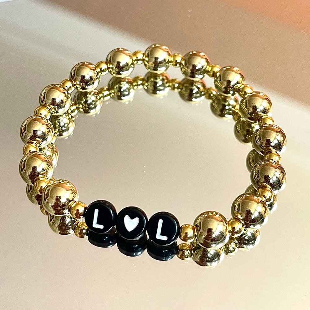 US Custom Name Bracelet Gold/Silver Beaded Stackable Mama Bracelet for All Ages