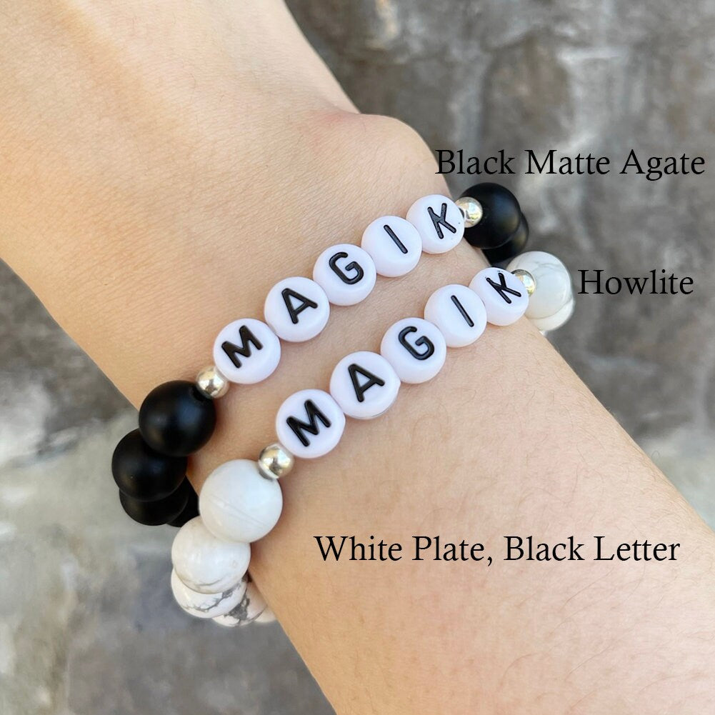 Magik Personalized Custom Name Bracelet Initials Letter Bead Beaded Stretch Mama Bracelets Alphabet Energy Stone Agate Howlite