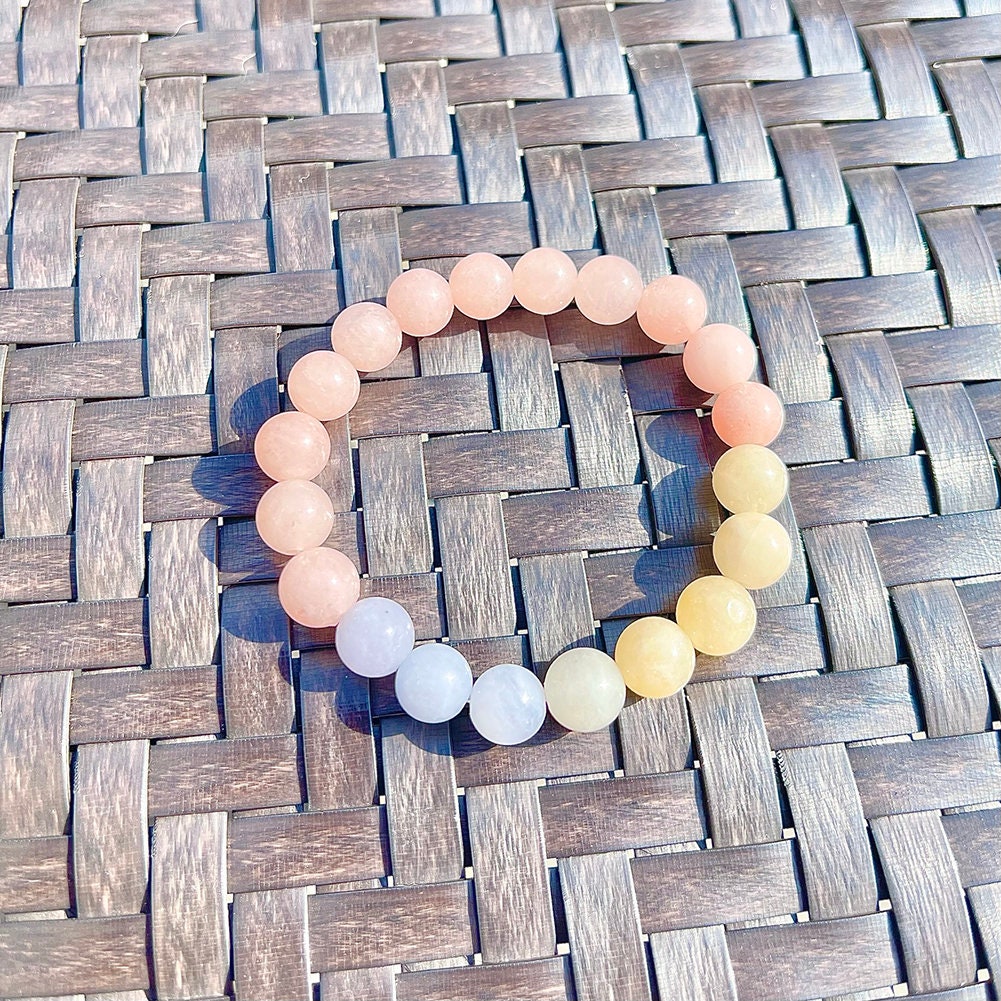 US Handmade Natural Soothing Healing Stone Smooth Morganite Beaded Bracelet