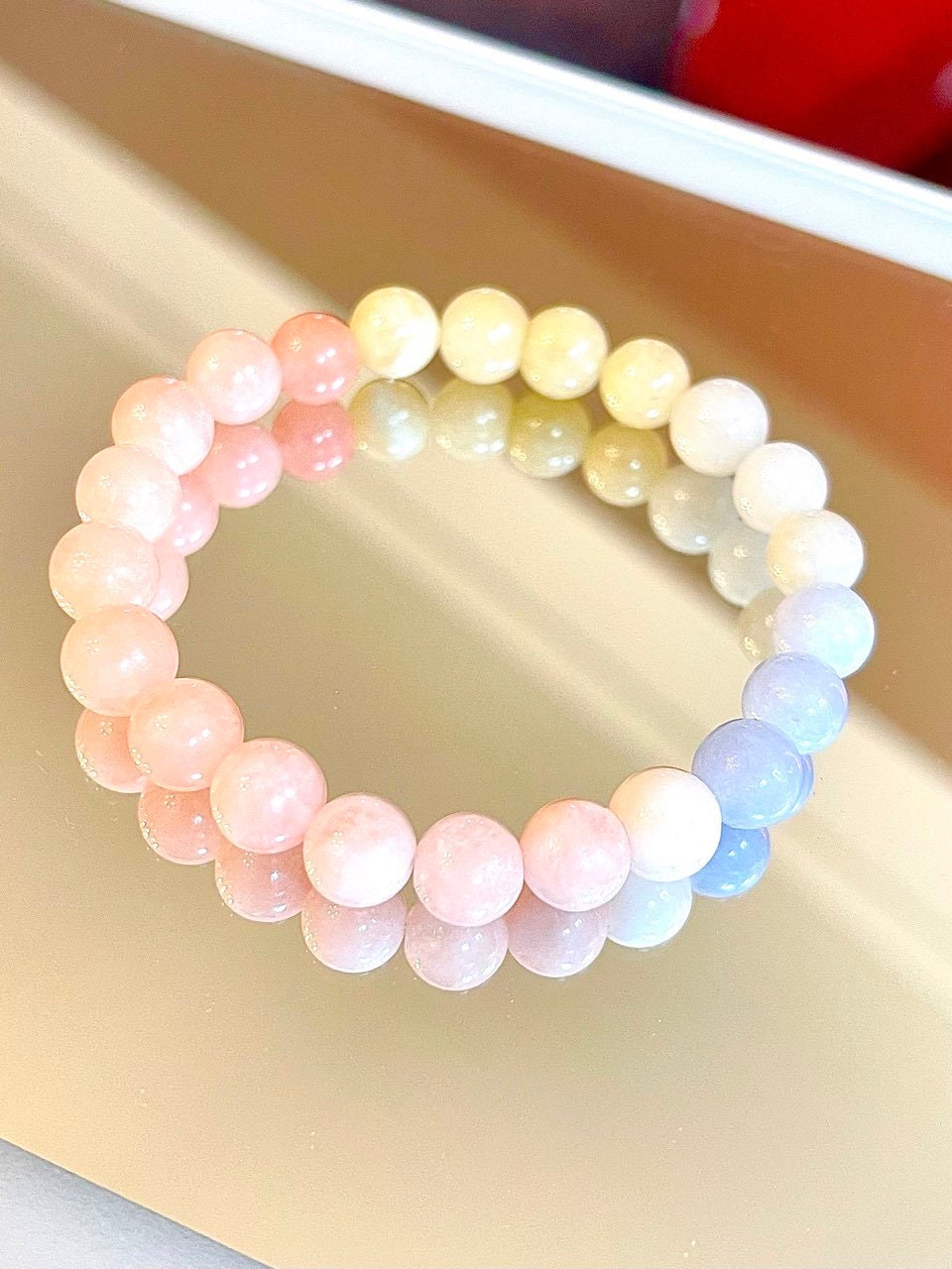 US Handmade Natural Soothing Healing Stone Smooth Morganite Beaded Bracelet