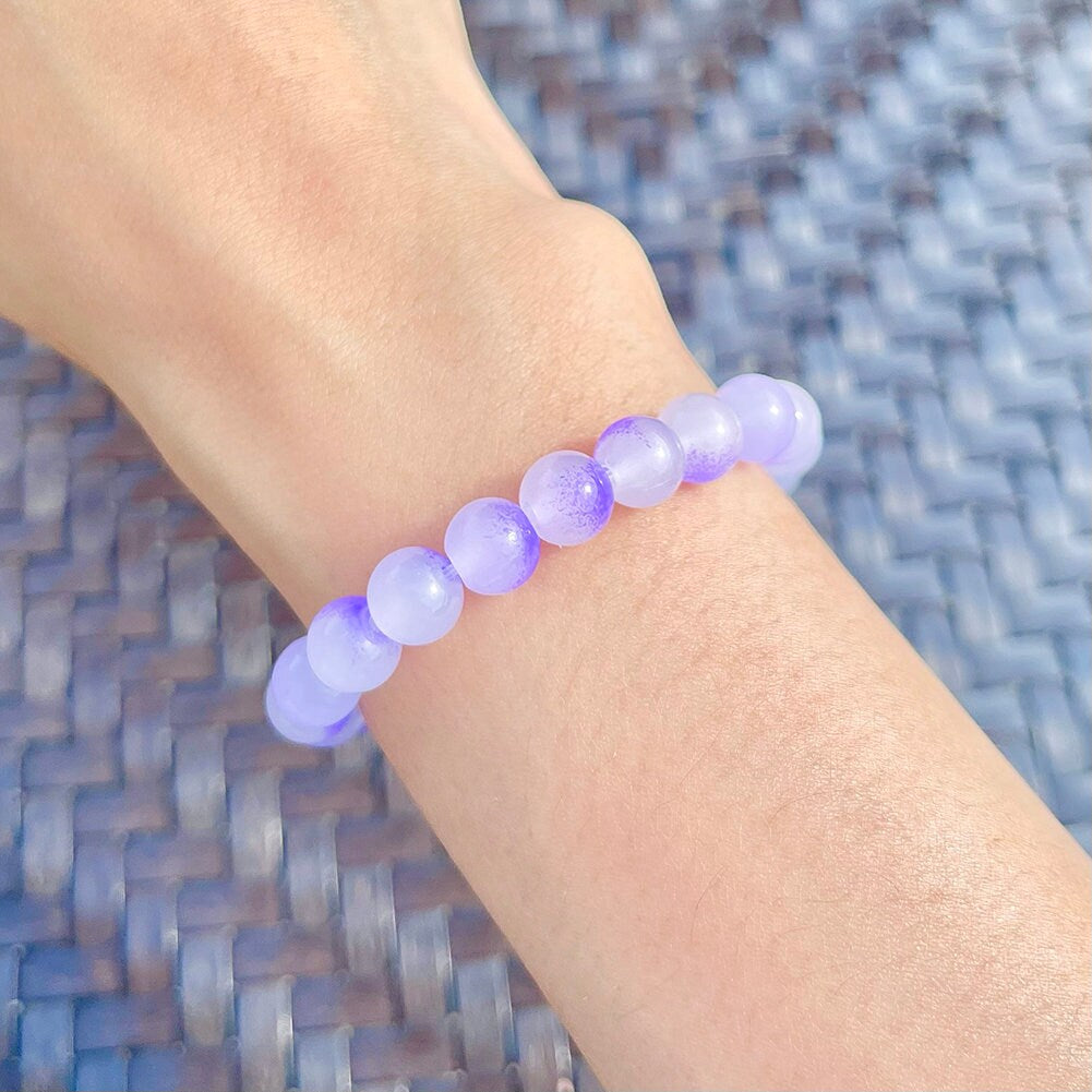 US Handmade Natural Soothing Healing Stone Smooth Purple/White Crystal Beaded Bracelet