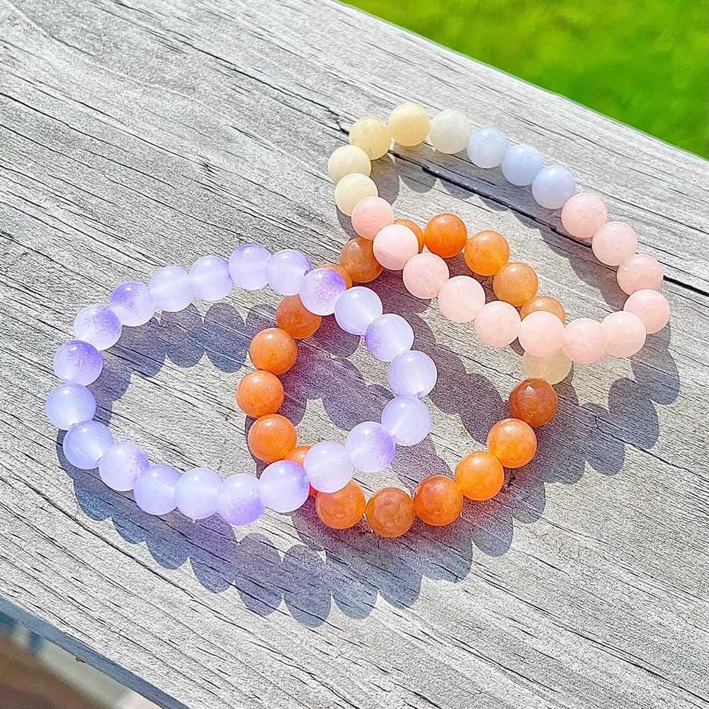 US Handmade Natural Soothing Healing Stone Smooth Orange Aventurine Beaded Bracelet