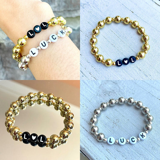 US Custom Name Bracelet Gold/Silver Beaded Stackable Mama Bracelet for All Ages