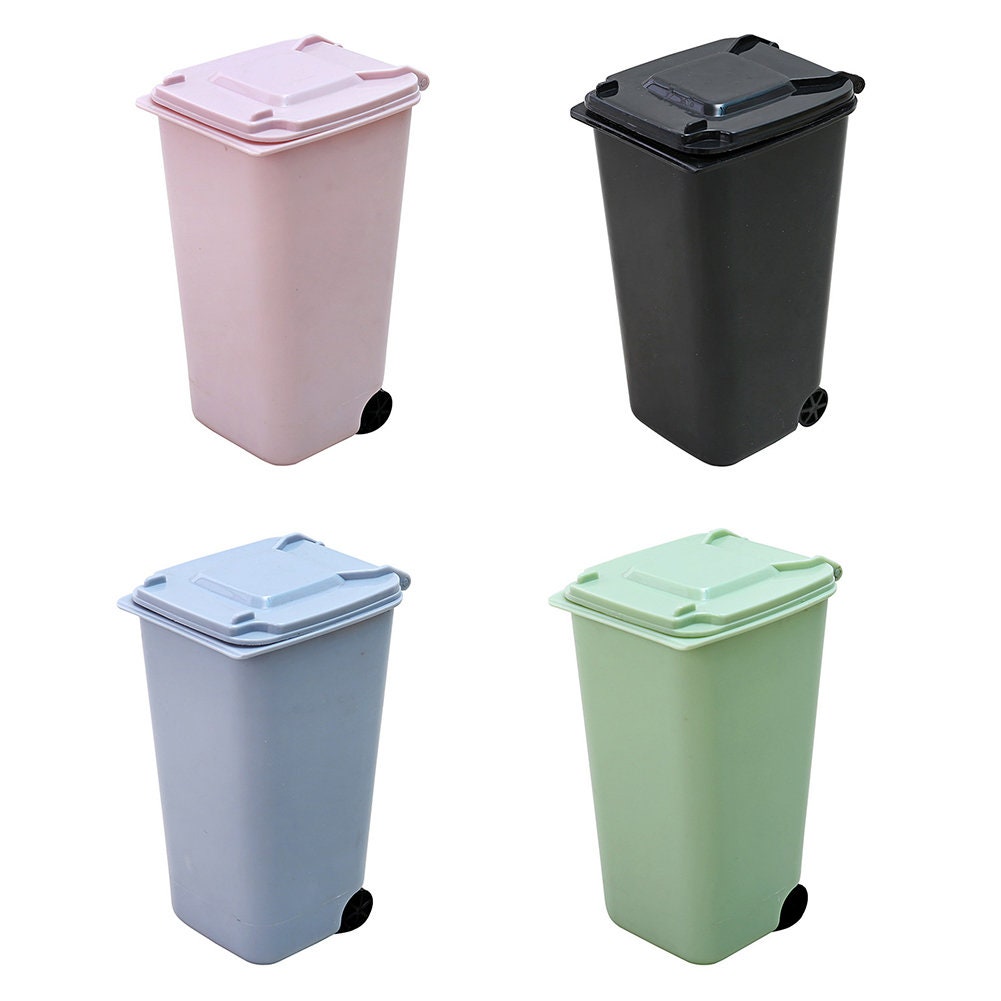 US 4 Pack Small Trash Can Mini Curbside Bin with Lid Desk Organizer Pen DIY Crafts Accessories Holder Multi Use