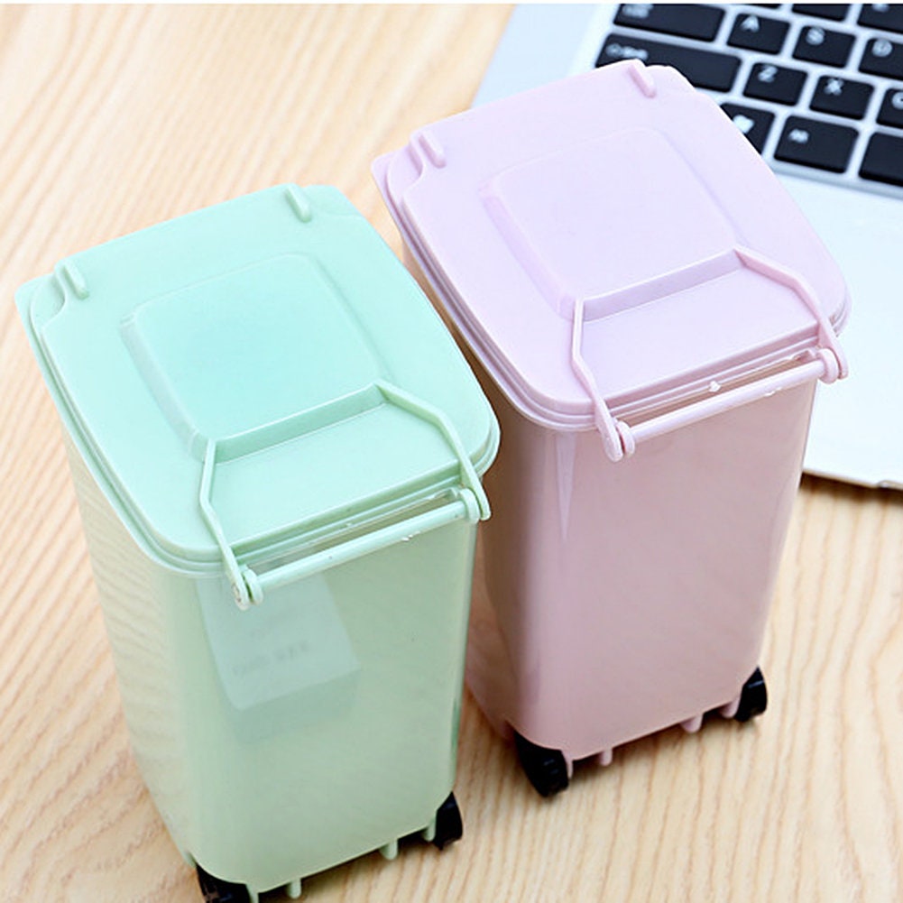 US 4 Pack Small Trash Can Mini Curbside Bin with Lid Desk Organizer Pen DIY Crafts Accessories Holder Multi Use