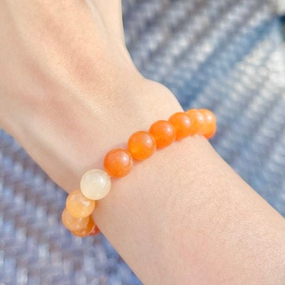 US Handmade Natural Soothing Healing Stone Smooth Orange Aventurine Beaded Bracelet